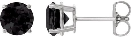 Platinum Natural Black Onyx Round 4-Prong Lightweight Stud Earrings – 6-8mm Stones