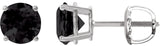 14K Gold Natural Black Onyx Round 4-Prong Lightweight Stud Earrings – 6-8mm Stones - White Gold