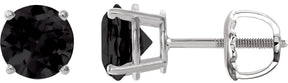 Platinum Natural Black Onyx Round 4-Prong Lightweight Stud Earrings