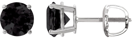 Platinum Natural Black Onyx Round 4-Prong Lightweight Stud Earrings