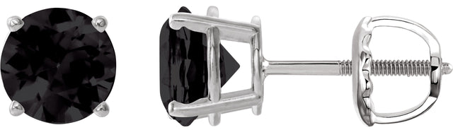 Platinum Natural Black Onyx Round 4-Prong Lightweight Stud Earrings