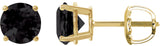 14K Gold Natural Black Onyx Round 4-Prong Lightweight Stud Earrings – 6-8mm Stones - Yellow Gold