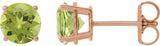 14K Gold Natural Peridot Round 4-Prong Lightweight Stud Earrings - Rose Gold