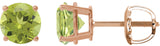 14K Gold Natural Peridot Round 4-Prong Lightweight Stud Earrings – 2.5-8mm Stones - Rose Gold