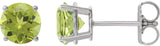 14K Gold Natural Peridot Round 4-Prong Lightweight Stud Earrings - White Gold