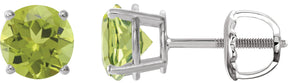 Platinum Natural Peridot Round 4-Prong Lightweight Stud Earrings