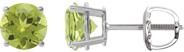 Platinum Natural Peridot Round 4-Prong Lightweight Stud Earrings