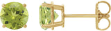 14K Gold Natural Peridot Round 4-Prong Lightweight Stud Earrings - Yellow Gold