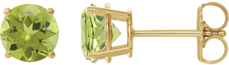 14K Gold Natural Peridot Round 4-Prong Lightweight Stud Earrings - Yellow Gold