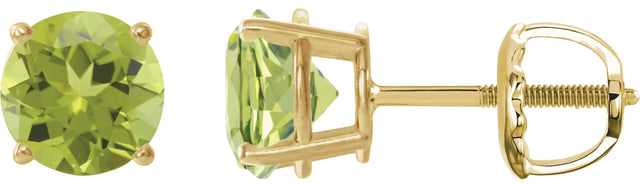14K Gold Natural Peridot Round 4-Prong Lightweight Stud Earrings – 2.5-8mm Stones - Yellow Gold