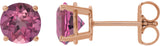 14K Gold Natural Pink Tourmaline Round 4-Prong Lightweight Stud Earrings - Rose Gold