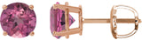 14K Gold Natural Pink Tourmaline Round 4-Prong Lightweight Stud Earrings – 2.5-6mm Stones - Rose Gold