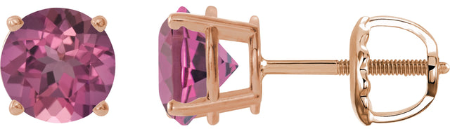 14K Gold Natural Pink Tourmaline Round 4-Prong Lightweight Stud Earrings – 2.5-6mm Stones - Rose Gold
