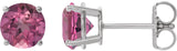 14K Gold Natural Pink Tourmaline Round 4-Prong Lightweight Stud Earrings - White Gold