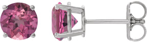 Platinum Natural Pink Tourmaline Round 4-Prong Lightweight Stud Earrings – 6mm Stones