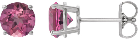 Platinum Natural Pink Tourmaline Round 4-Prong Lightweight Stud Earrings – 6mm Stones