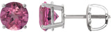 14K Gold Natural Pink Tourmaline Round 4-Prong Lightweight Stud Earrings – 2.5-6mm Stones - White Gold