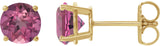 14K Gold Natural Pink Tourmaline Round 4-Prong Lightweight Stud Earrings - Yellow Gold