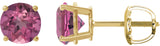 14K Gold Natural Pink Tourmaline Round 4-Prong Lightweight Stud Earrings – 2.5-6mm Stones - Yellow Gold