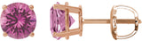 14K Gold Lab-Grown Pink Sapphire Round 4-Prong Lightweight Stud Earrings – 7-8mm Stones - Rose Gold