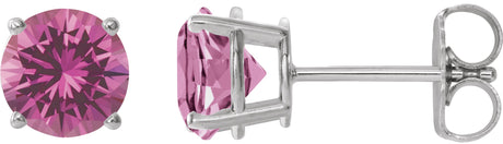 14K Gold Lab-Grown Pink Sapphire Round 4-Prong Lightweight Stud Earrings - White Gold