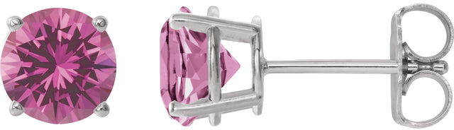 14K Gold Lab-Grown Pink Sapphire Round 4-Prong Lightweight Stud Earrings - White Gold