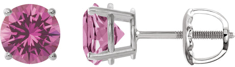 14K Gold Lab-Grown Pink Sapphire Round 4-Prong Lightweight Stud Earrings – 7-8mm Stones - White Gold