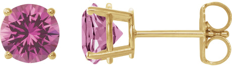 14K Gold Lab-Grown Pink Sapphire Round 4-Prong Lightweight Stud Earrings - Yellow Gold