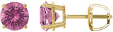 14K Gold Lab-Grown Pink Sapphire Round 4-Prong Lightweight Stud Earrings – 7-8mm Stones - Yellow Gold