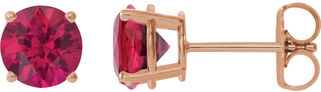 14K Gold Lab-Grown Ruby Round 4-Prong Lightweight Stud Earrings - Rose Gold