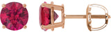 14K Gold Lab-Grown Ruby Round 4-Prong Lightweight Stud Earrings – 2.5-8mm Stones - Rose Gold