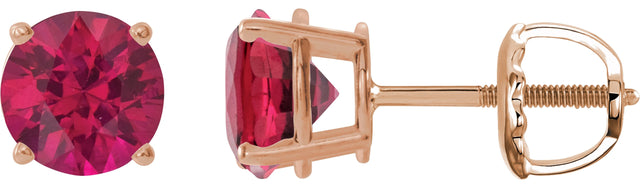 14K Gold Lab-Grown Ruby Round 4-Prong Lightweight Stud Earrings – 2.5-8mm Stones - Rose Gold