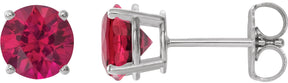 Platinum Lab-Grown Ruby Round 4-Prong Lightweight Stud Earrings – 6-8mm Stones