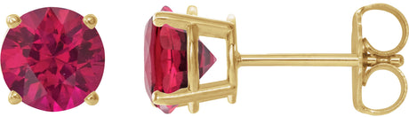 14K Gold Lab-Grown Ruby Round 4-Prong Lightweight Stud Earrings - Yellow Gold