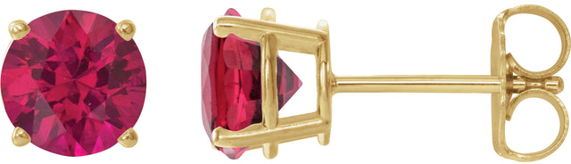14K Gold Lab-Grown Ruby Round 4-Prong Lightweight Stud Earrings - Yellow Gold