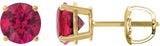 14K Gold Lab-Grown Ruby Round 4-Prong Lightweight Stud Earrings – 2.5-8mm Stones - Yellow Gold