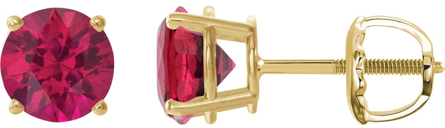 14K Gold Lab-Grown Ruby Round 4-Prong Lightweight Stud Earrings – 2.5-8mm Stones - Yellow Gold