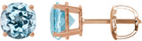 14K Gold Natural Aquamarine Round 4-Prong Lightweight Stud Earrings – 2.5-6mm Stones - Rose Gold