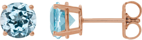 14K Gold Natural Sky Blue Topaz Round 4-Prong Lightweight Stud Earrings - Rose Gold