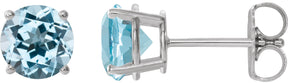 Platinum Natural Sky Blue Topaz Round 4-Prong Lightweight Stud Earrings – 6-8mm Stones