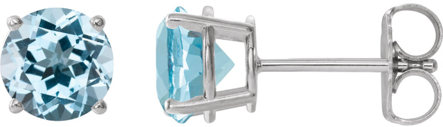 14K Gold Natural Sky Blue Topaz Round 4-Prong Lightweight Stud Earrings - White Gold