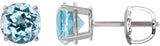 14K Gold Natural Sky Blue Topaz Round 4-Prong Lightweight Stud Earrings – 6-8mm Stones - White Gold