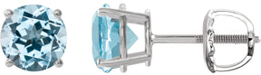 Platinum Natural Sky Blue Topaz Round 4-Prong Lightweight Stud Earrings