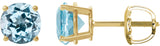 14K Gold Natural Sky Blue Topaz Round 4-Prong Lightweight Stud Earrings – 6-8mm Stones - Yellow Gold