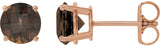 14K Gold Natural Smoky Quartz Round 4-Prong Lightweight Stud Earrings - Rose Gold