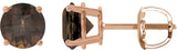 14K Gold Natural Smoky Quartz Round 4-Prong Lightweight Stud Earrings – 7-8mm Stones - Rose Gold