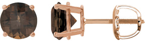 14K Gold Natural Smoky Quartz Round 4-Prong Lightweight Stud Earrings – 7-8mm Stones - Rose Gold
