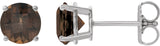 14K Gold Natural Smoky Quartz Round 4-Prong Lightweight Stud Earrings - White Gold