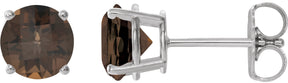 Platinum Natural Smoky Quartz Round 4-Prong Lightweight Stud Earrings – 7-8mm Stones