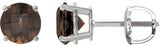 14K Gold Natural Smoky Quartz Round 4-Prong Lightweight Stud Earrings – 7-8mm Stones - White Gold